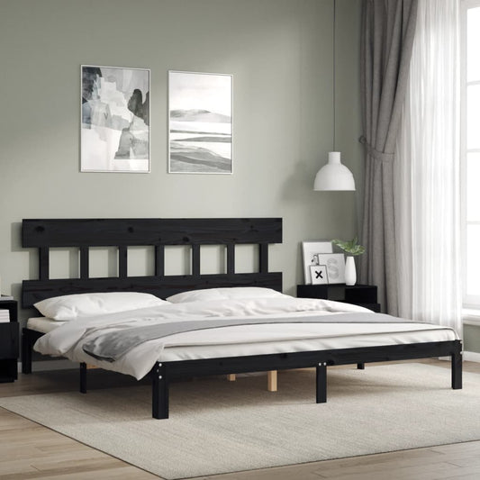 vidaXL Bed Frame with Headboard Black 200x200 cm Solid Wood