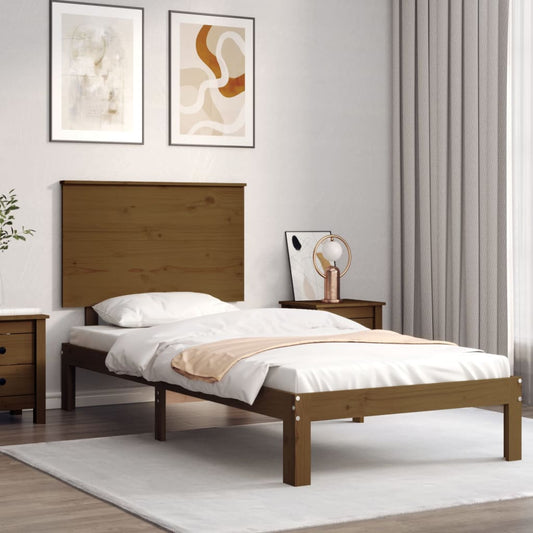 vidaXL Bed Frame with Headboard Honey Brown Small Single Solid Wood