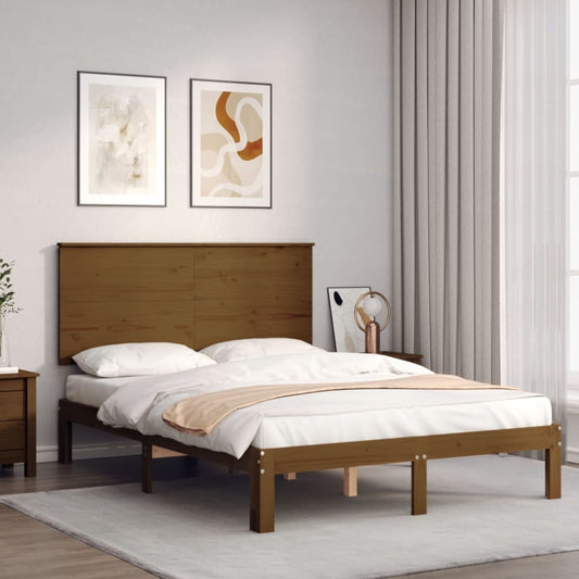 vidaXL Bed Frame with Headboard Honey Brown Double Solid Wood