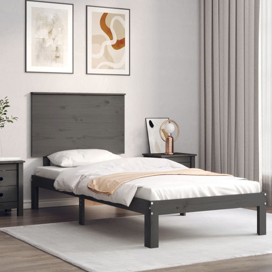 vidaXL Bed Frame with Headboard Grey 90x200 cm Solid Wood