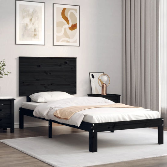 vidaXL Bed Frame with Headboard Black 100x200 cm Solid Wood