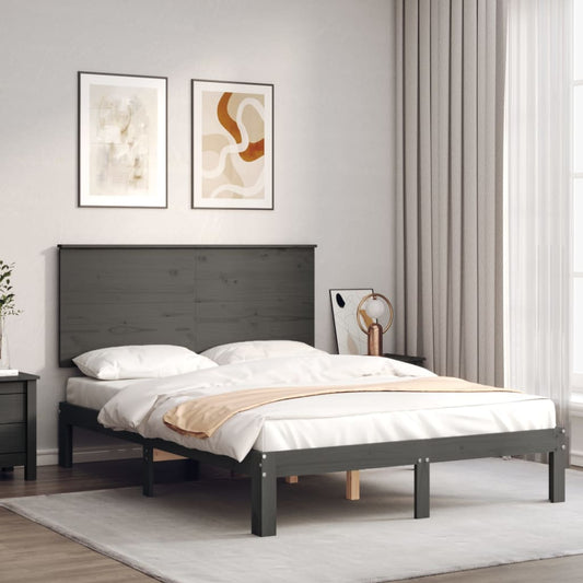 vidaXL Bed Frame with Headboard Grey 120x200 cm Solid Wood