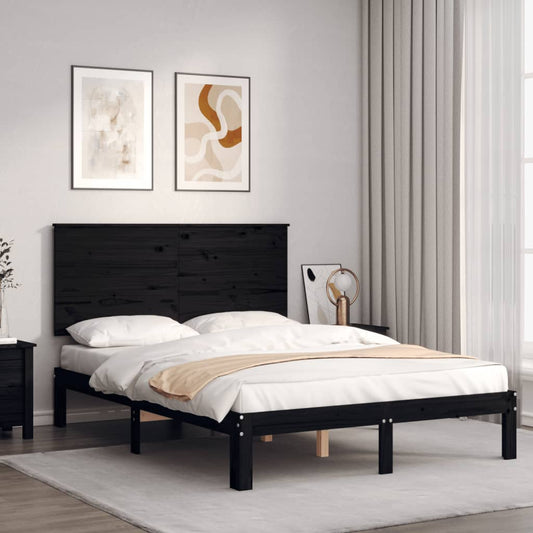 vidaXL Bed Frame with Headboard Black 120x200 cm Solid Wood