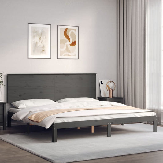 vidaXL Bed Frame with Headboard Grey 200x200 cm Solid Wood