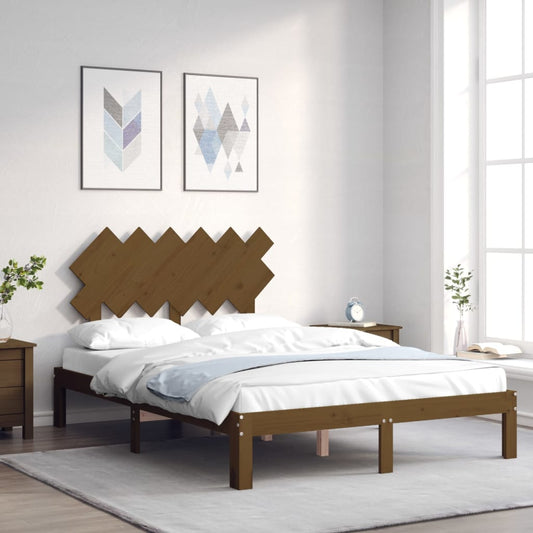 vidaXL Bed Frame with Headboard Honey Brown Double Solid Wood