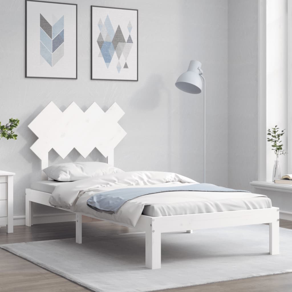 vidaXL Bed Frame with Headboard White 90x200 cm Solid Wood