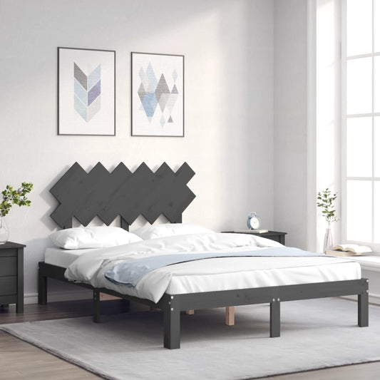 vidaXL Bed Frame with Headboard Grey 120x200 cm Solid Wood