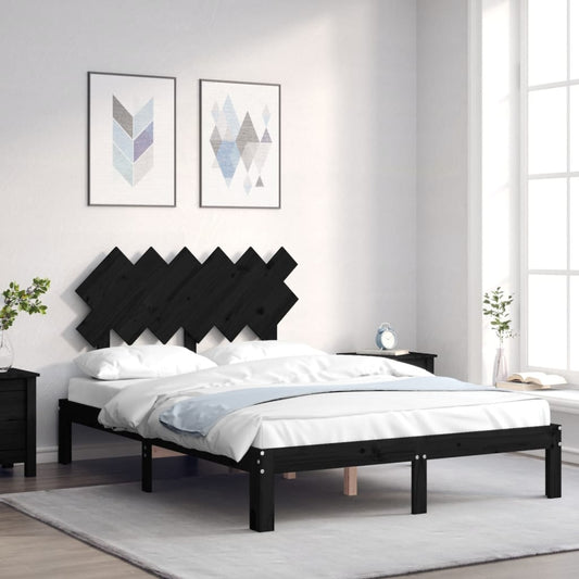 vidaXL Bed Frame with Headboard Black 120x200 cm Solid Wood