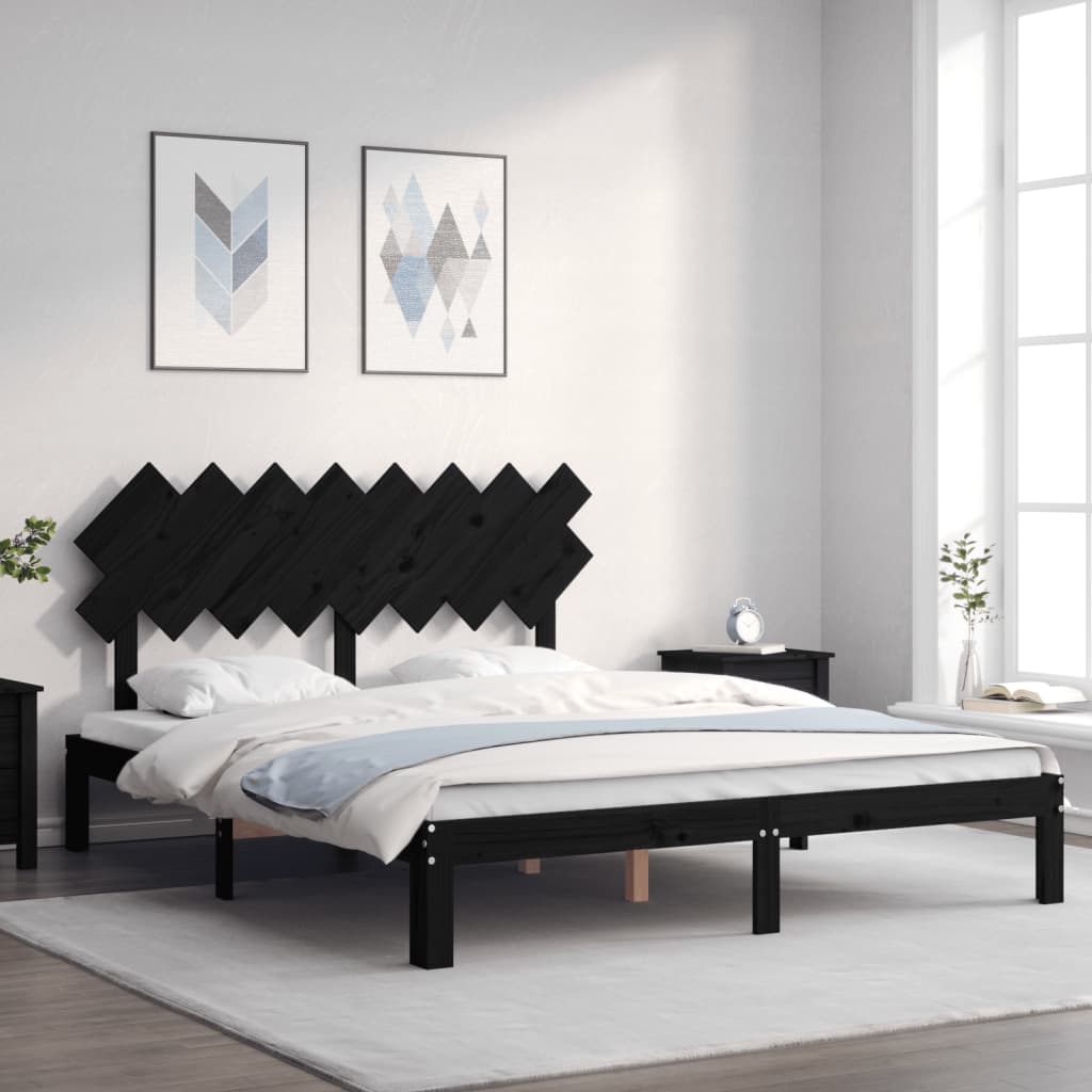 vidaXL Bed Frame with Headboard Black 160x200 cm Solid Wood
