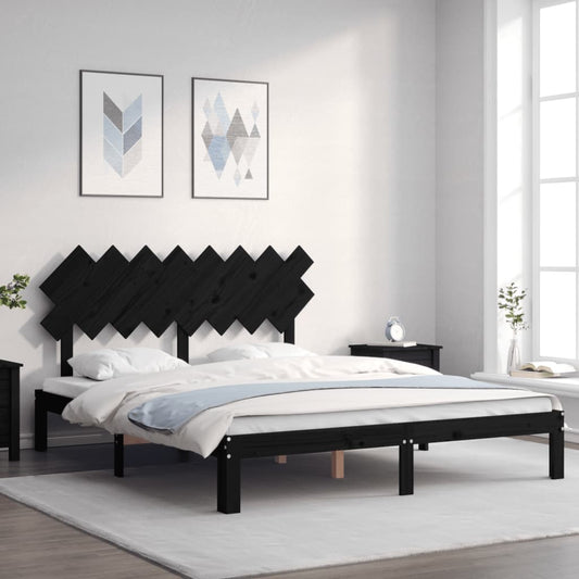 vidaXL Bed Frame with Headboard Black 160x200 cm Solid Wood