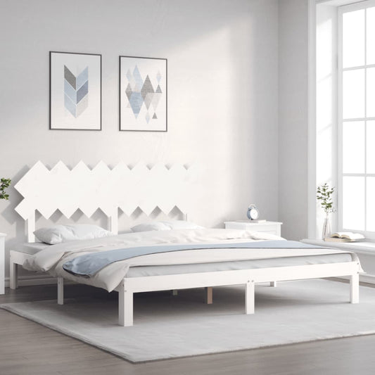 vidaXL Bed Frame with Headboard White Super King Size Solid Wood