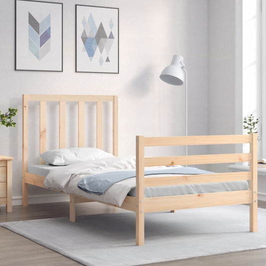 vidaXL Bed Frame with Headboard Single Solid Wood