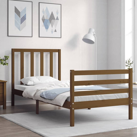 vidaXL Bed Frame with Headboard Honey Brown Single Solid Wood