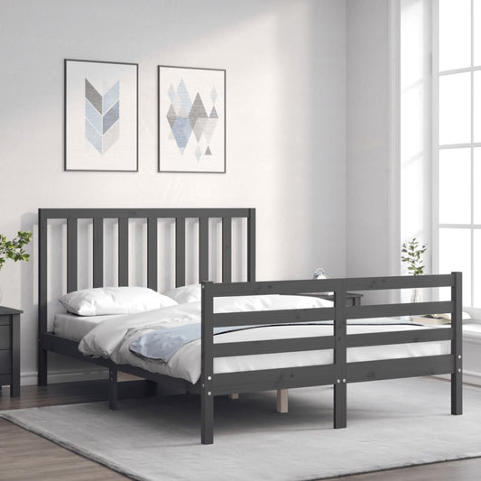 vidaXL Bed Frame with Headboard Grey Small Double Solid Wood