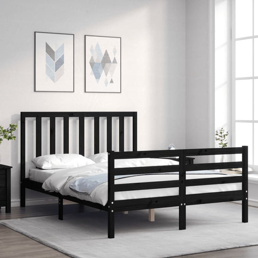 vidaXL Bed Frame with Headboard Black Small Double Solid Wood