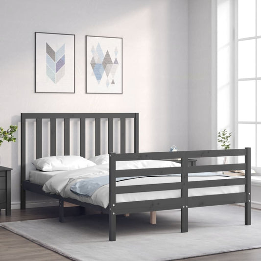 vidaXL Bed Frame with Headboard Grey Double Solid Wood