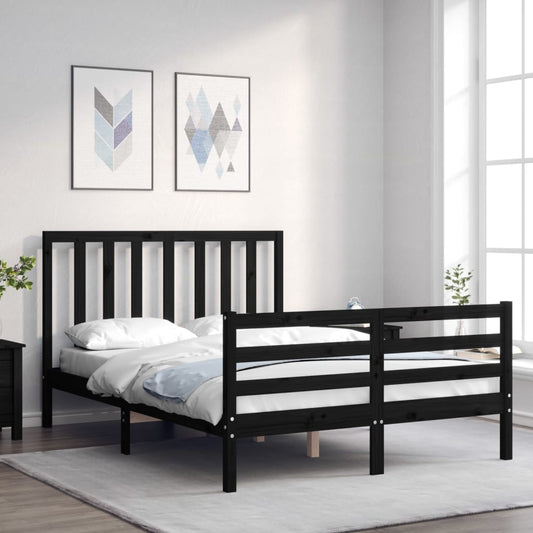 vidaXL Bed Frame with Headboard Black 140x190 cm Solid Wood