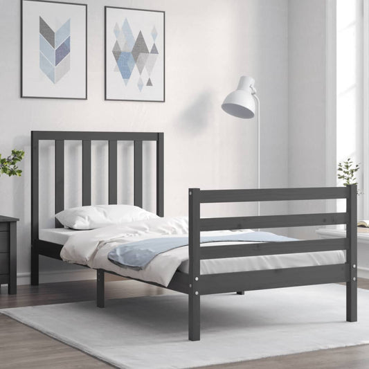 vidaXL Bed Frame with Headboard Grey 90x200 cm Solid Wood