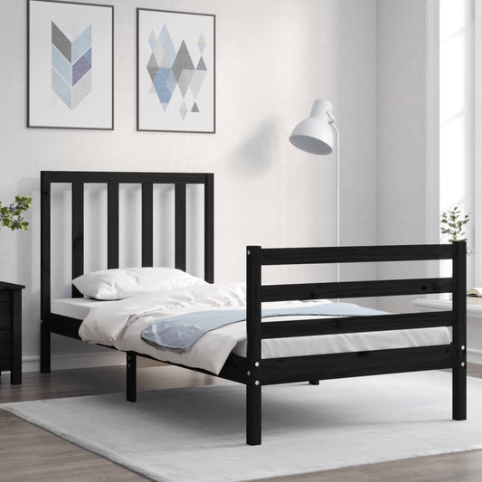 vidaXL Bed Frame with Headboard Black 90x200 cm Solid Wood