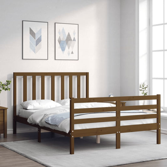 vidaXL Bed Frame with Headboard Honey Brown 140x200 cm Solid Wood
