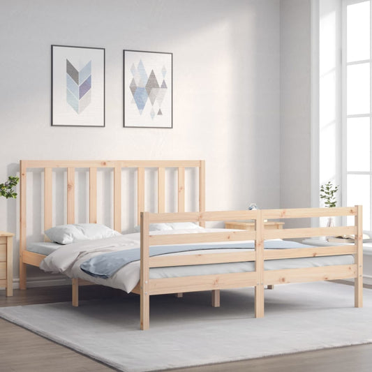 vidaXL Bed Frame with Headboard King Size Solid Wood