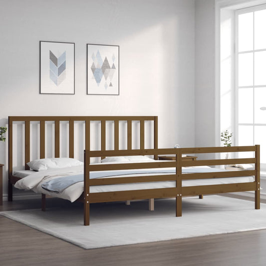 vidaXL Bed Frame with Headboard Honey Brown Super King Size Solid Wood