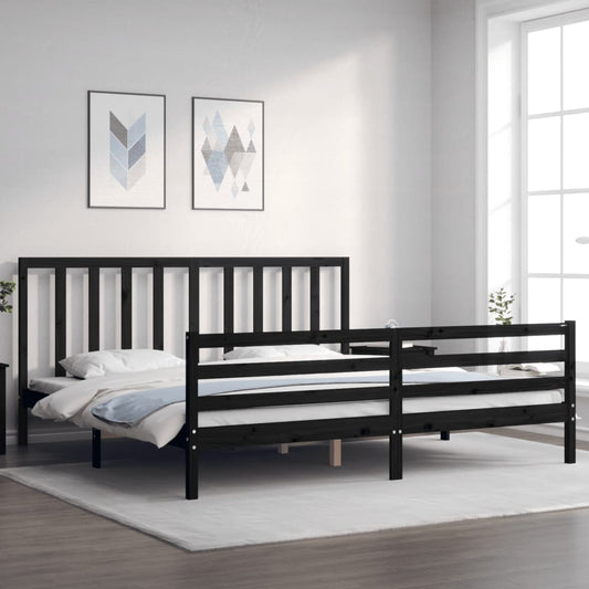 vidaXL Bed Frame with Headboard Black Super King Size Solid Wood