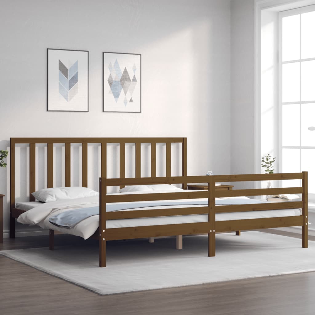 vidaXL Bed Frame with Headboard Honey Brown 200x200 cm Solid Wood