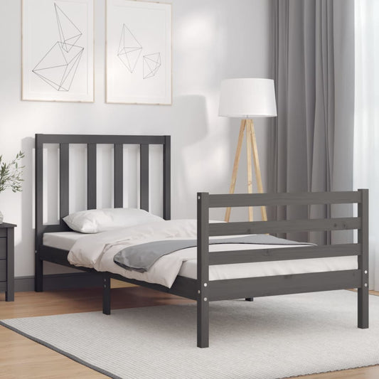 vidaXL Bed Frame with Headboard Grey Single Solid Wood