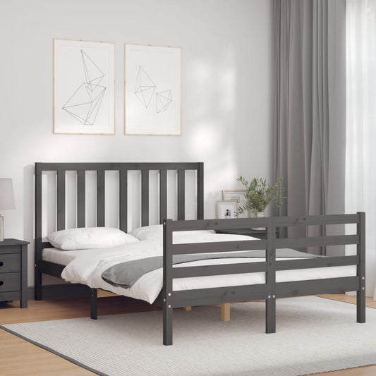 vidaXL Bed Frame with Headboard Grey Small Double Solid Wood
