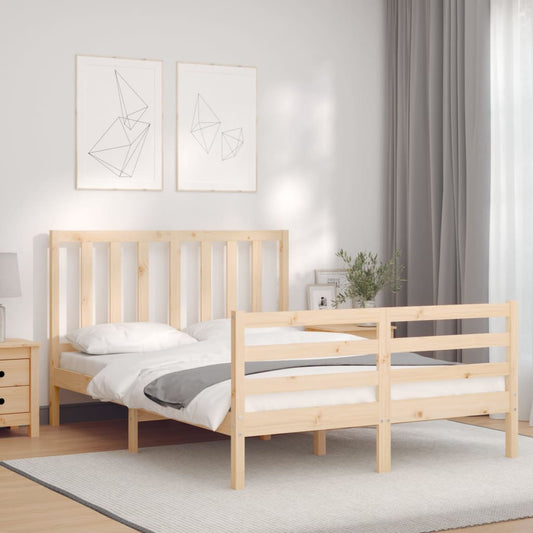 vidaXL Bed Frame with Headboard Double Solid Wood