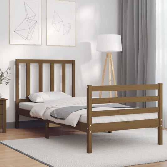 vidaXL Bed Frame with Headboard Honey Brown 90x200 cm Solid Wood