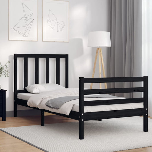 vidaXL Bed Frame with Headboard Black 90x200 cm Solid Wood