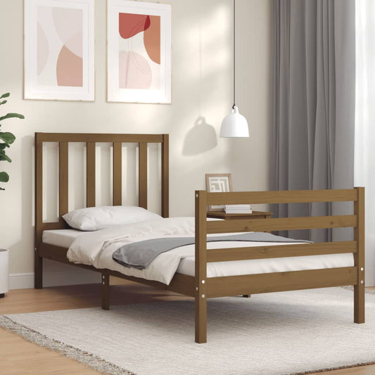 vidaXL Bed Frame with Headboard Honey Brown 100x200 cm Solid Wood
