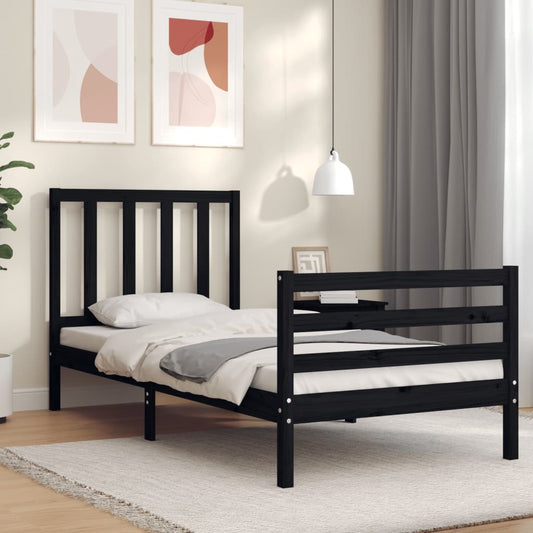 vidaXL Bed Frame with Headboard Black 100x200 cm Solid Wood