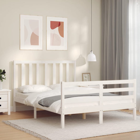 vidaXL Bed Frame with Headboard White 120x200 cm Solid Wood