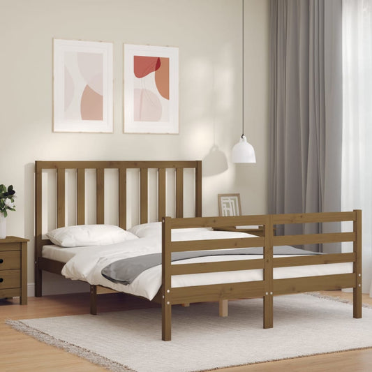 vidaXL Bed Frame with Headboard Honey Brown 120x200 cm Solid Wood