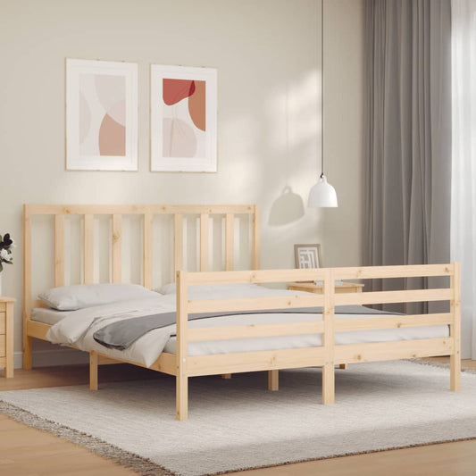 vidaXL Bed Frame with Headboard King Size Solid Wood