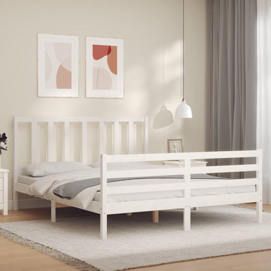 vidaXL Bed Frame with Headboard White 160x200 cm Solid Wood