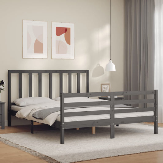 vidaXL Bed Frame with Headboard Grey 160x200 cm Solid Wood
