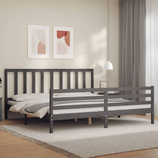 vidaXL Bed Frame with Headboard Grey Super King Size Solid Wood