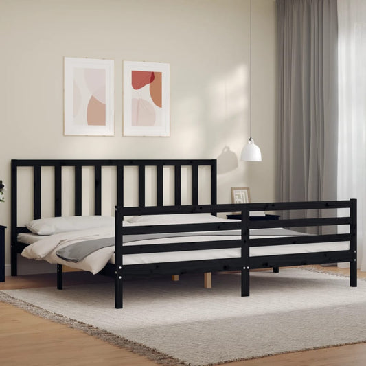 vidaXL Bed Frame with Headboard Black Super King Size Solid Wood