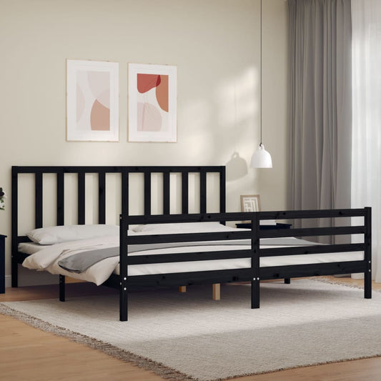 vidaXL Bed Frame with Headboard Black 200x200 cm Solid Wood