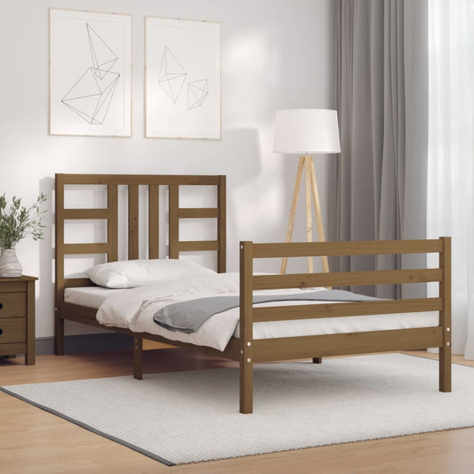 vidaXL Bed Frame with Headboard Honey Brown Single Solid Wood