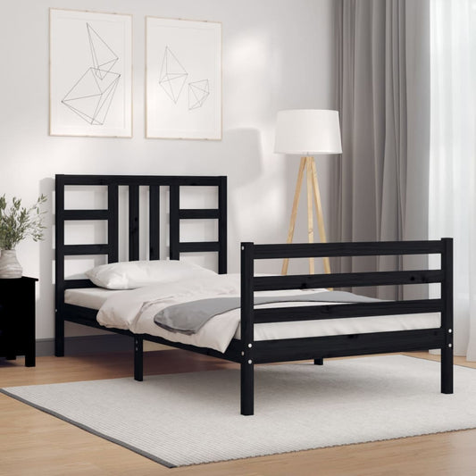 vidaXL Bed Frame with Headboard Black Single Solid Wood