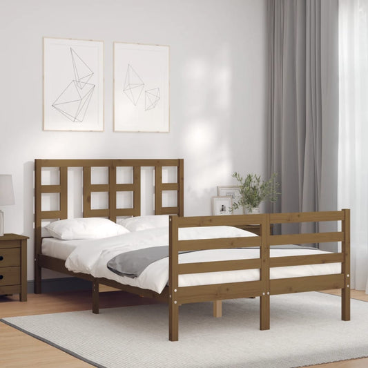 vidaXL Bed Frame with Headboard Honey Brown Small Double Solid Wood