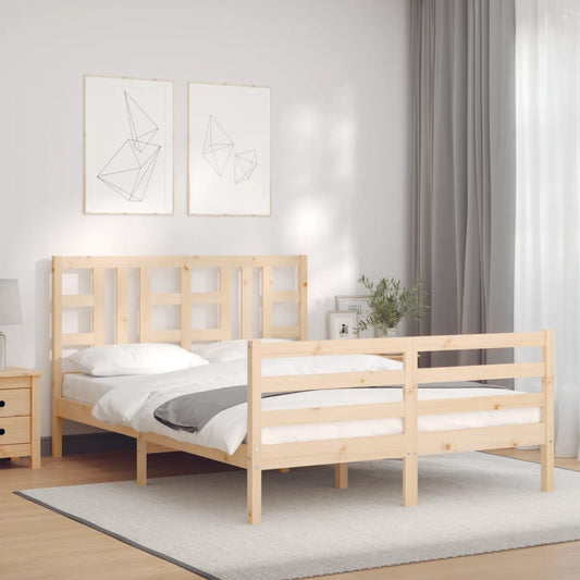 vidaXL Bed Frame with Headboard Double Solid Wood