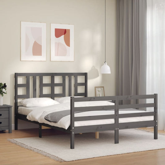 vidaXL Bed Frame with Headboard Grey 140x190 cm Solid Wood