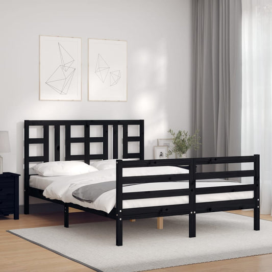 vidaXL Bed Frame with Headboard Black 140x190 cm Solid Wood