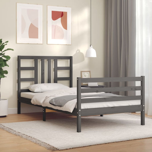 vidaXL Bed Frame with Headboard Grey 100x200 cm Solid Wood